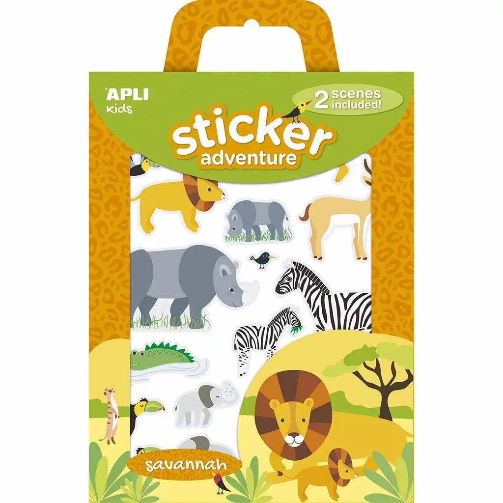 Set autocolante Adventure Savana APLI, 2 scene 45x20 cm, 42 autocolante tematice