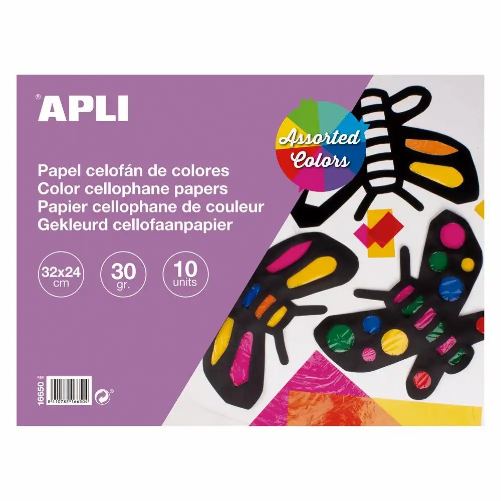 Hartie Tip Celofan Apli 320 x 240 mm, Culori Asortate (10 file) - Ideala pentru Proiecte Creative, Ambalaje si Decoratiuni