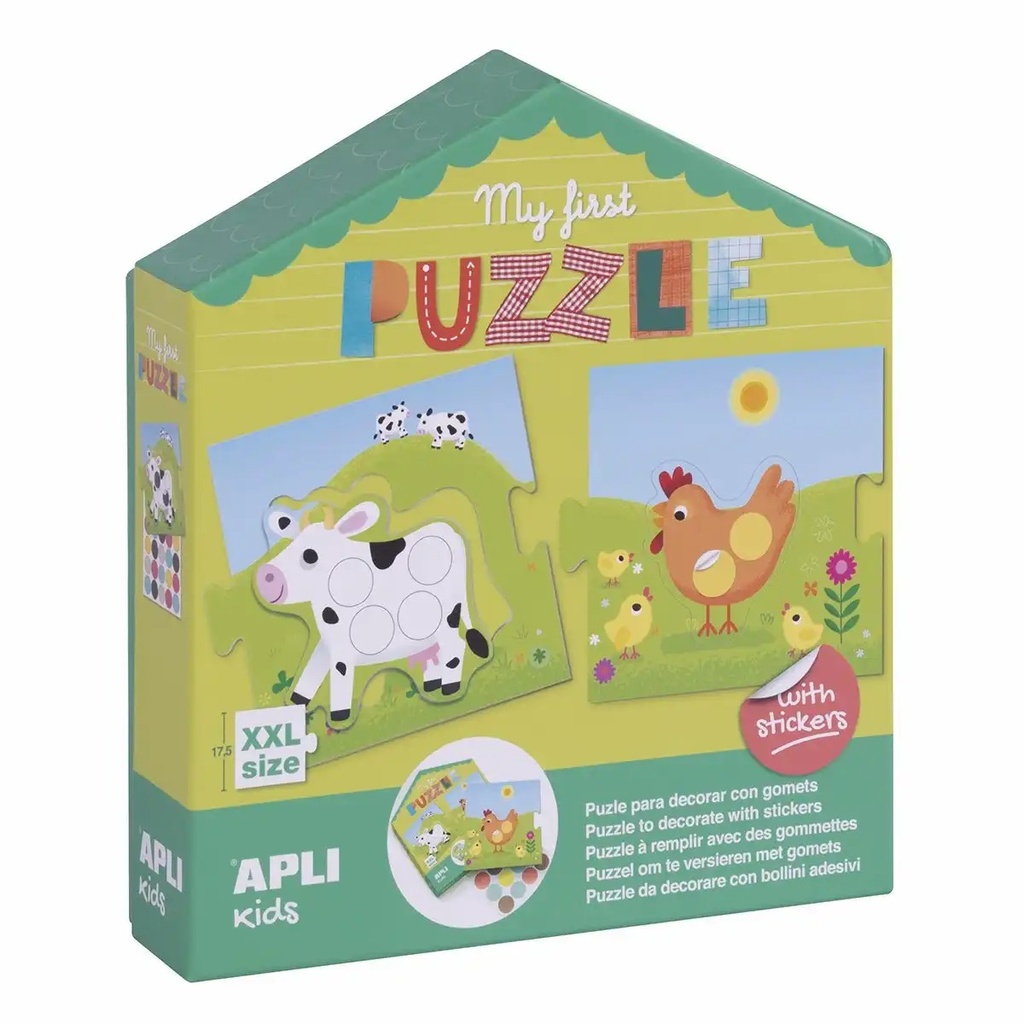 Puzzle creativ XXL APLI, Tema Animale, 5 piese, Autocolante incluse
