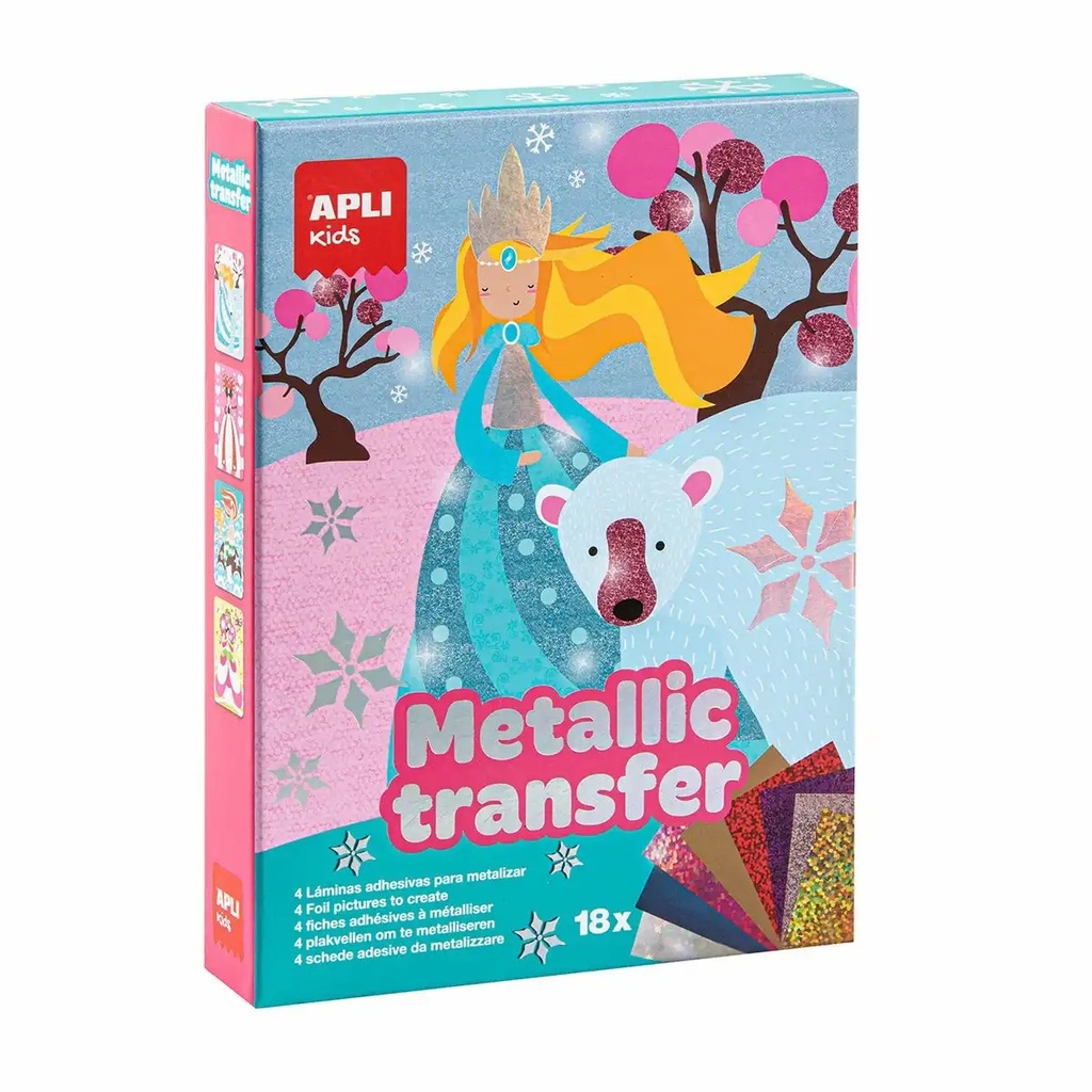 Set Joc Creativ Autocolante Metalizate APLI Printese, 18 Foi Transfer, Dezvoltare Abilitati Artistice copii