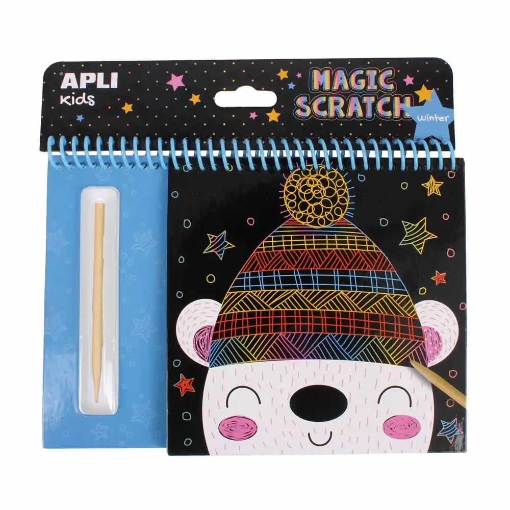 Set Joc Creativ Magic Scratch Apli Tematica Iarna, Incluzand Creion de Lemn, Recomandat Copiilor de la 3 Ani, Promoveaza Creativitatea