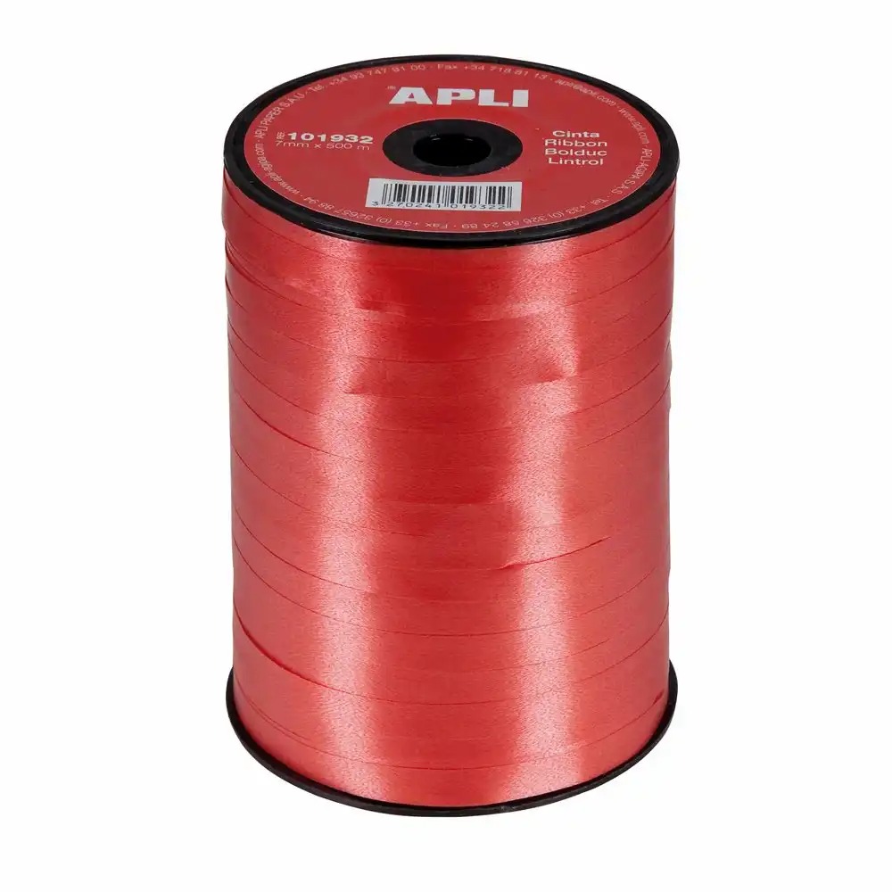 Panglica rosie Apli, 7 mm x 500 m, pentru ambalarea cadourilor, culoare vibranta