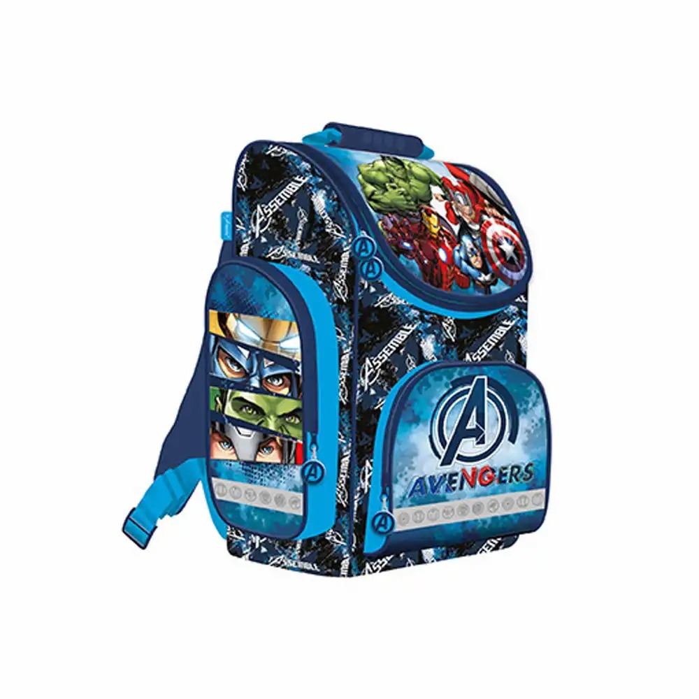 Ghiozdan Majewski Avengers, 1 compartiment, 36x28x16 cm, 15L, elemente reflectorizante, ergonomic, pentru scoala si uz zilnic