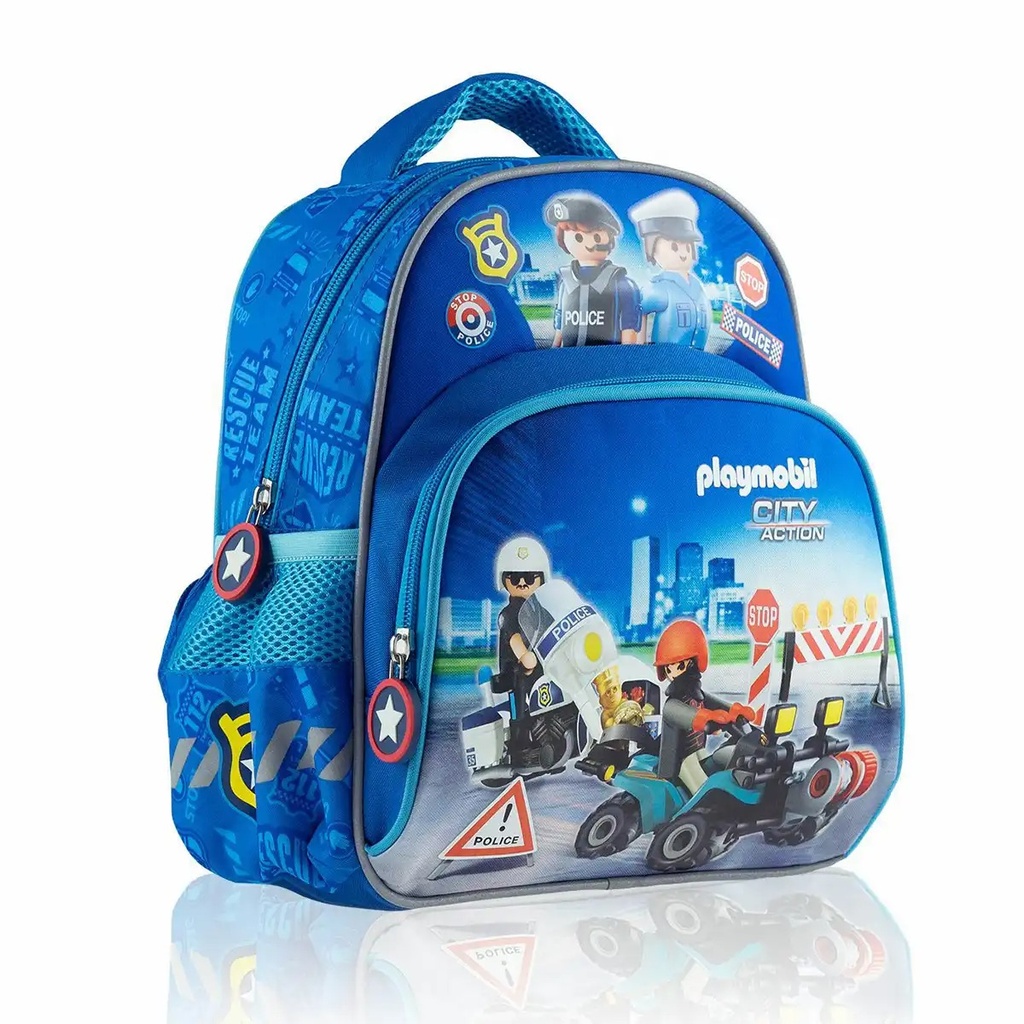 Ghiozdan scolar Astra Playmobil Politie, 2 compartimente, design tematic, poliester 300d, 22x28x13 cm