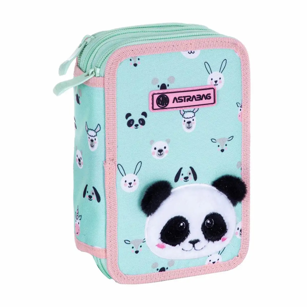 Penar scolar Astra Panda, 3 compartimente, echipat cu accesorii premium - Creioane, pixuri, foarfece, set de geometrie