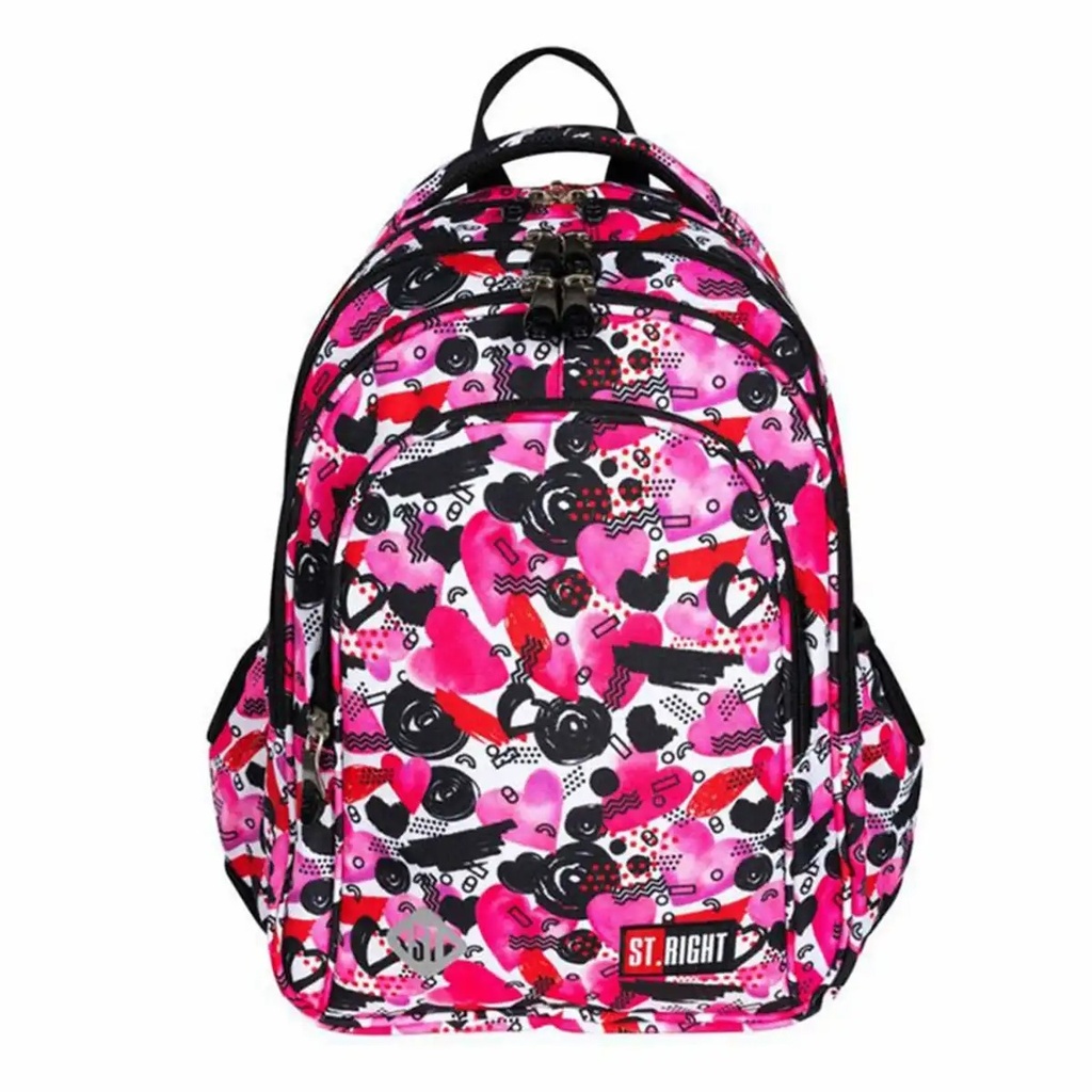 Ghiozdan St.Right BP58 Hearts, 4 compartimente, 16 inch, design plin de inimioare