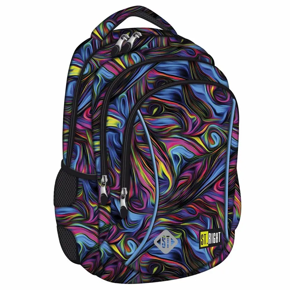Ghiozdan St.Right Blue Illusion BP26, 3 compartimente, design modern si confortabil, 39x27x17 cm