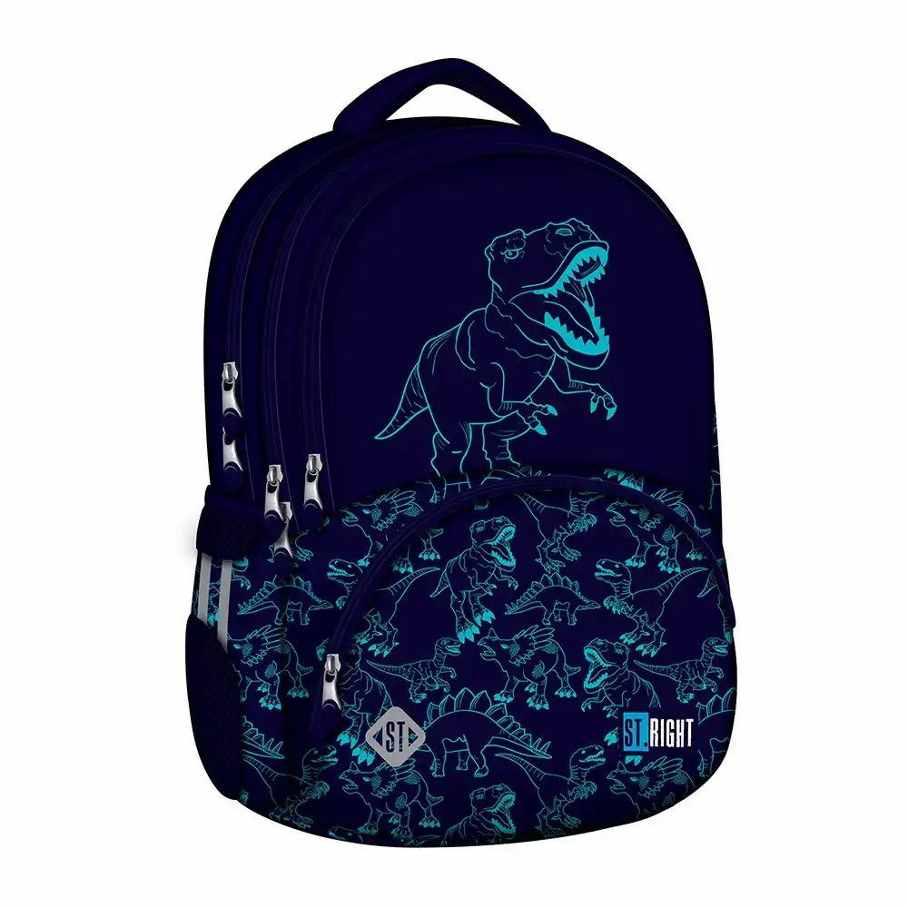 Ghiozdan St.Right BP07 T-rex, 4 compartimente, 17 inch, ergonomic si rezistent, pentru calatorii confortabile