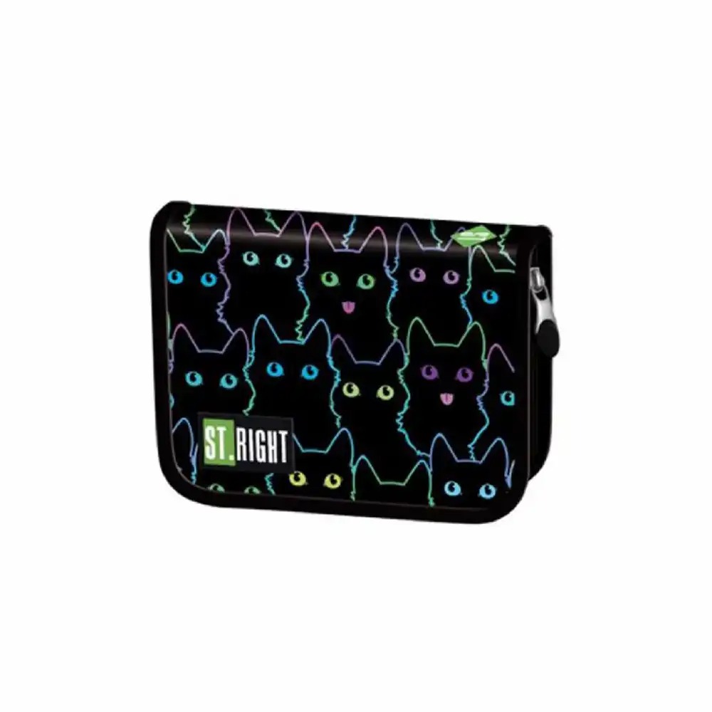 Penar scolar Majewski St Right PC03, rezistent si bine organizat, Cat Outline, 1 compartiment, dimensiuni 21x14x3.5 cm, impermeabil, design functional