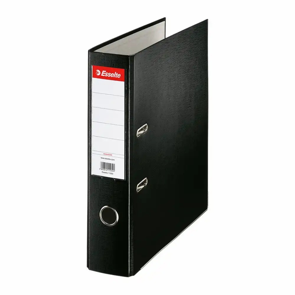 Biblioraft Esselte Economy, PP, A4, 75 mm, negru, capacitate 500 coli, buzunar etichete, protectie durabila