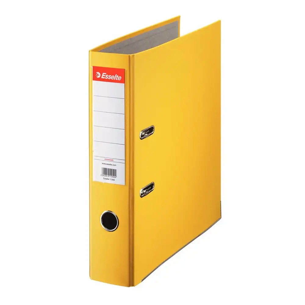 Biblioraft Esselte Economy, PP, A4, 75 mm, galben, capacitate 500 coli, buzunar pentru etichete