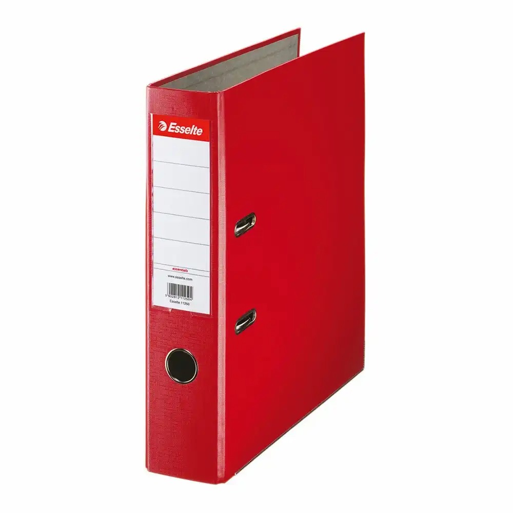 Biblioraft Esselte Economy, PP, A4, 75 mm, rosu, capacitate 500 coli, buzunar pentru etichete, protectie durabila