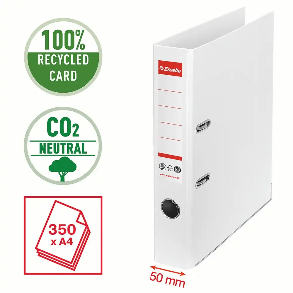 Biblioraft Esselte No.1 Power Recycled, A4, 50 mm, alb, certificat FSC, durabil si eco-friendly