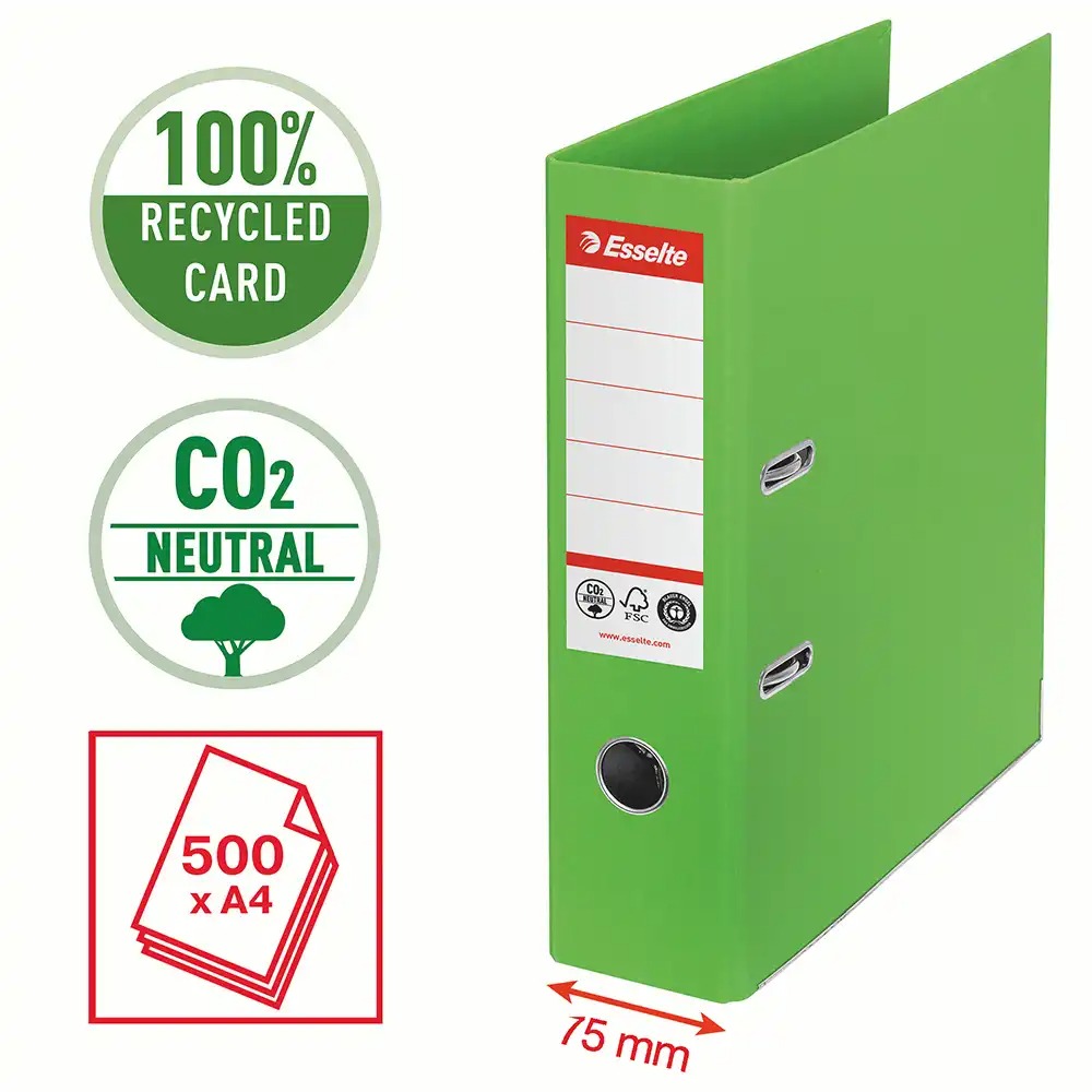 Biblioraft Esselte No.1 Power Recycled, A4, 75 mm, verde - Durabilitate si sustenabilitate pentru organizarea eficienta a documentelor