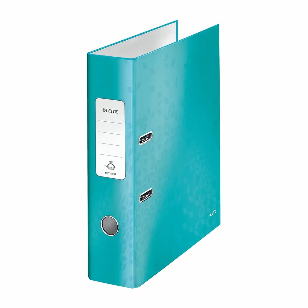 Biblioraft Leitz 180° WOW, A4, 80 mm, Turcoaz, Mecanism 180°, Capacitate 600 coli, Garantie 5 ani. Wow-urile tale organizate si la indemana!