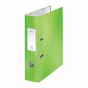 Biblioraft Leitz 180° WOW, carton laminat, A4, 80 mm, verde, deschidere 180°, capacitate 600 coli, garantie 5 ani