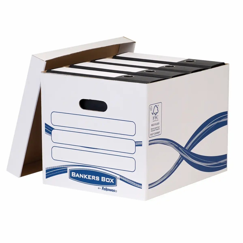 Cutie depozitare Fellowes Basic, 390x320x290 mm, rezistenta, etichetare usoara, stivuire, certificare FSC