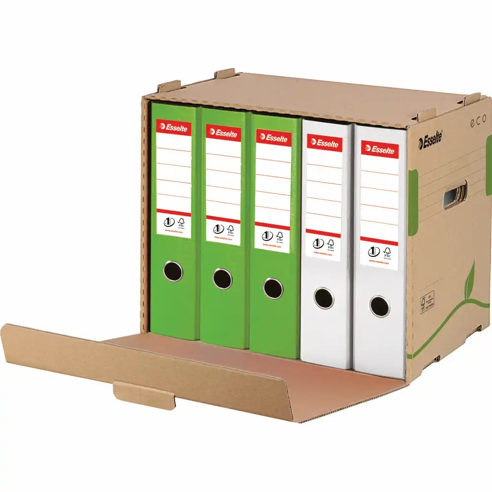 Container de arhivare Esselte Eco pentru bibliorafturi, capacitate 5 bibliorafturi, suprapunere 3 containere, culoare naturala
