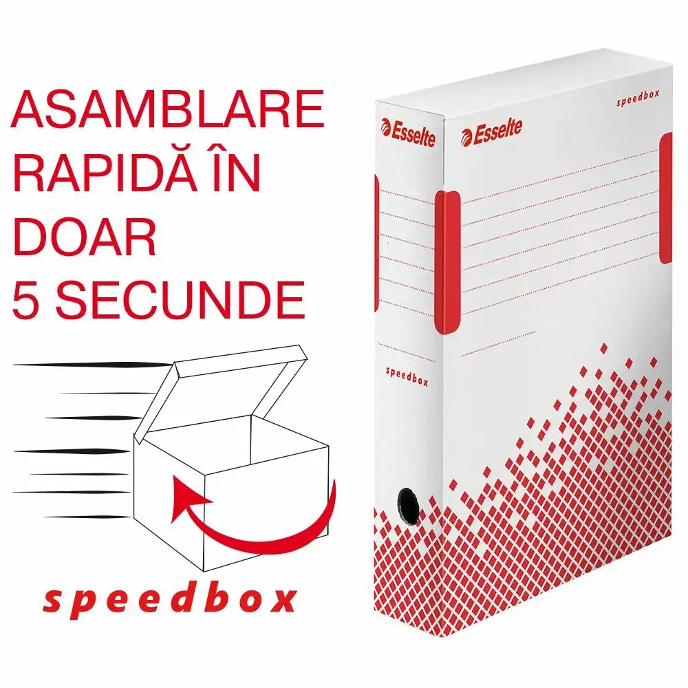 Cutie de arhivare Esselte Speedbox 100 mm, Asamblare Rapida, Capac Dublu, Carton Reciclat, FSC