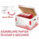 Container de arhivare Esselte Speedbox pentru bibliorafturi, asamblare automata, capacitate mare, carton reciclat