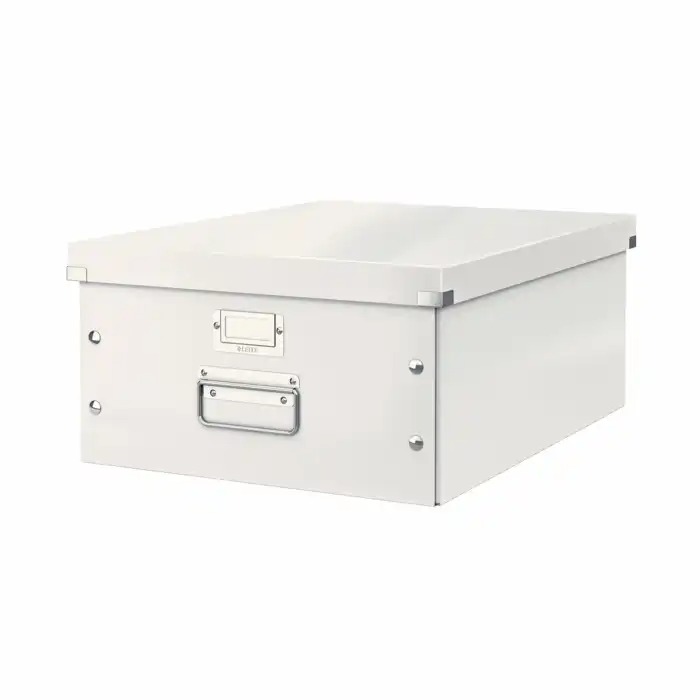 Cutie depozitare Leitz WOW Click & Store Marime L, Alb, Pliabila, Capacitate 18 kg, Design Modern
