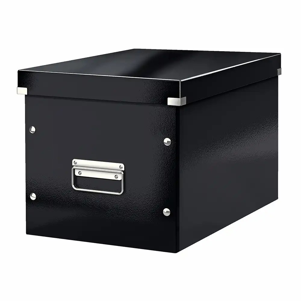 Cutie depozitare Leitz WOW Click & Store, carton laminat, pliabila, 32x31x36 cm, negru, capac si maner, organizare eficienta