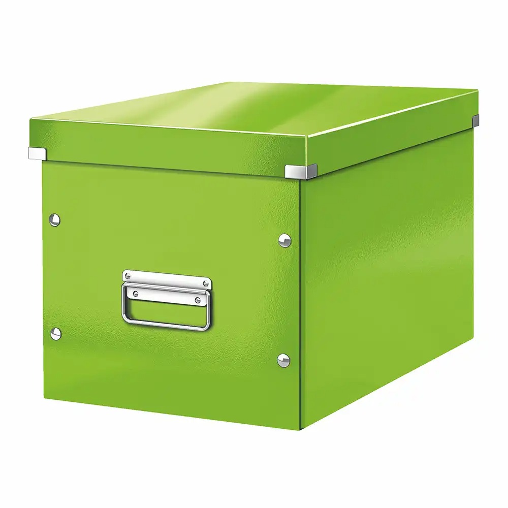 Cutie depozitare Leitz WOW Click & Store, Verde, 32x31x36 cm, Pliabila, Maner Metalic, Potrivire Perfecta cu Mobila Cubica, Carton Premium