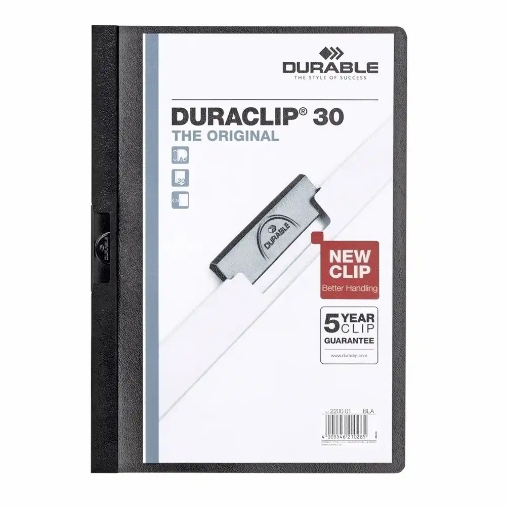 Dosar de Prezentare Durable Duraclip, 30 coli, Negru, Clema din Otel, Protectie Documente, Foli PVC, Ideal pentru Conferinte