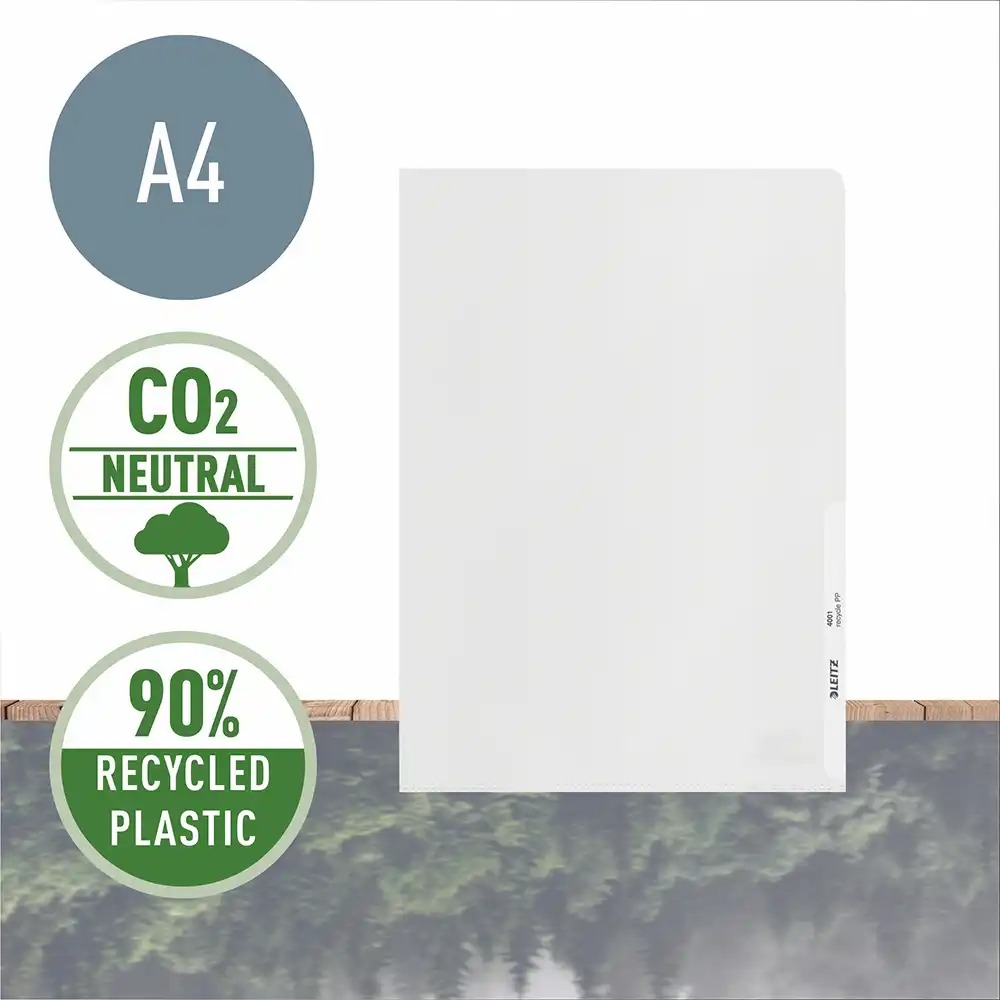 Mapa de protectie Leitz Recycle, deschidere superioara si lateral dreapta, PP, A4, 40 coli, 100 bucati/cutie