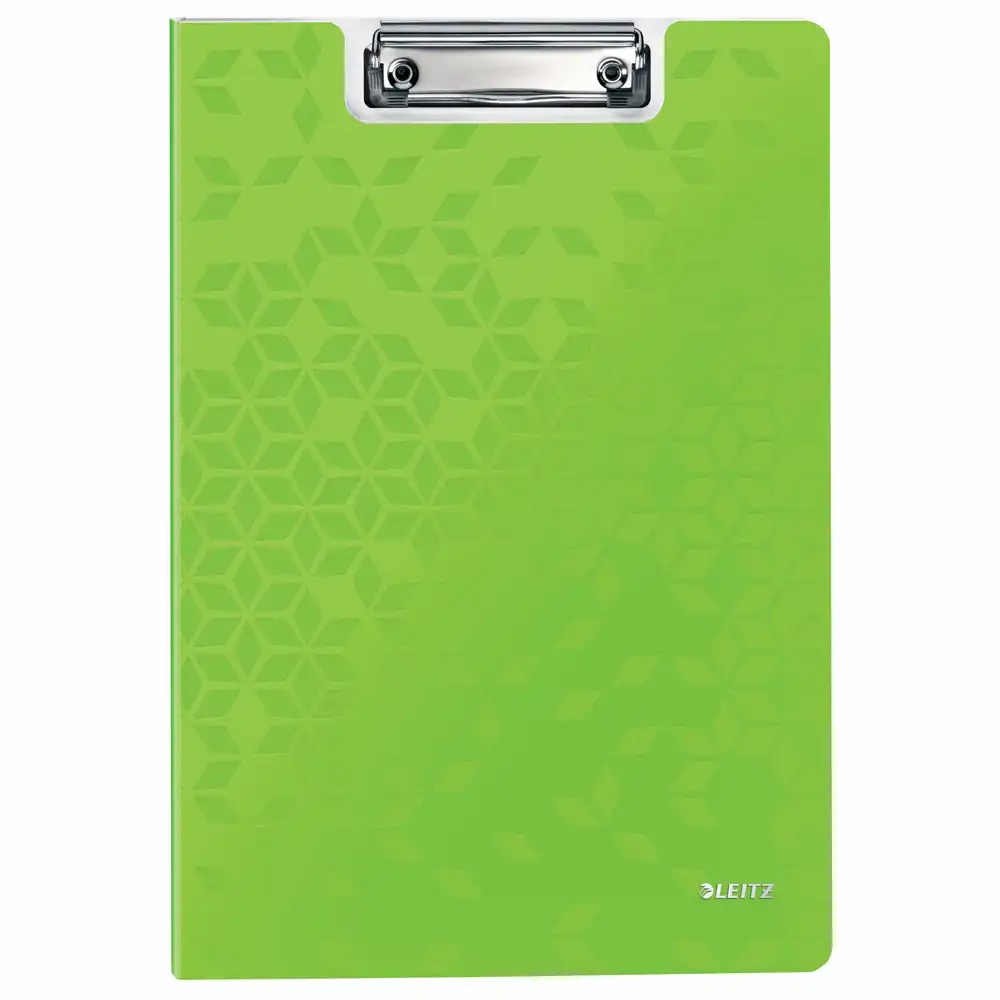 Clipboard Leitz WOW dublu, polyfoam, A4, 85 coli, verde, design modern WOW, clema metalica, capacitate 75 coli + buzunar suplimentar