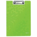 Clipboard Leitz WOW dublu, polyfoam, A4, 85 coli, verde, design modern WOW, clema metalica, capacitate 75 coli + buzunar suplimentar