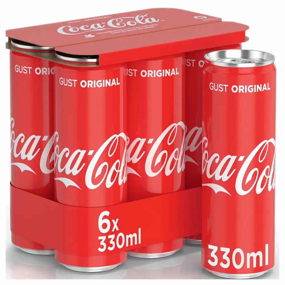 Bautura racoritoare Coca-Cola, 0.33 l, 6 sticle/bax, gust emblematic de cola, carbogazoasa