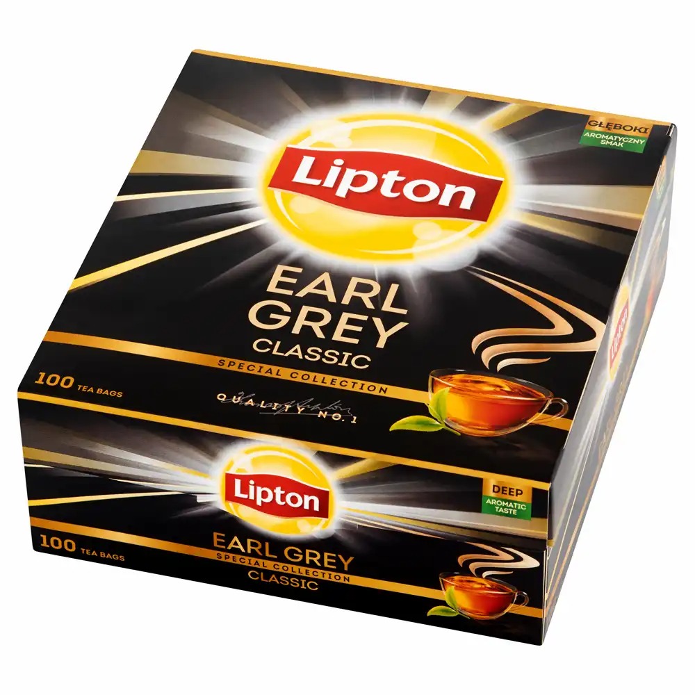 Ceai Lipton Early Grey, 100 plicuri, aroma de bergamota, stimulant natural