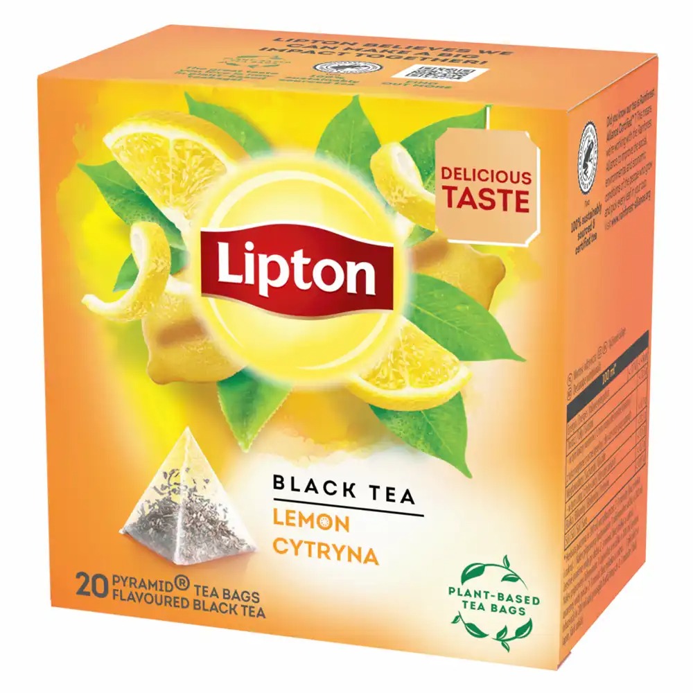 Ceai Lipton Negru cu infuzie de Lamaie, 20 plicuri/cutie, Aroma Proaspata, Calitate Premium