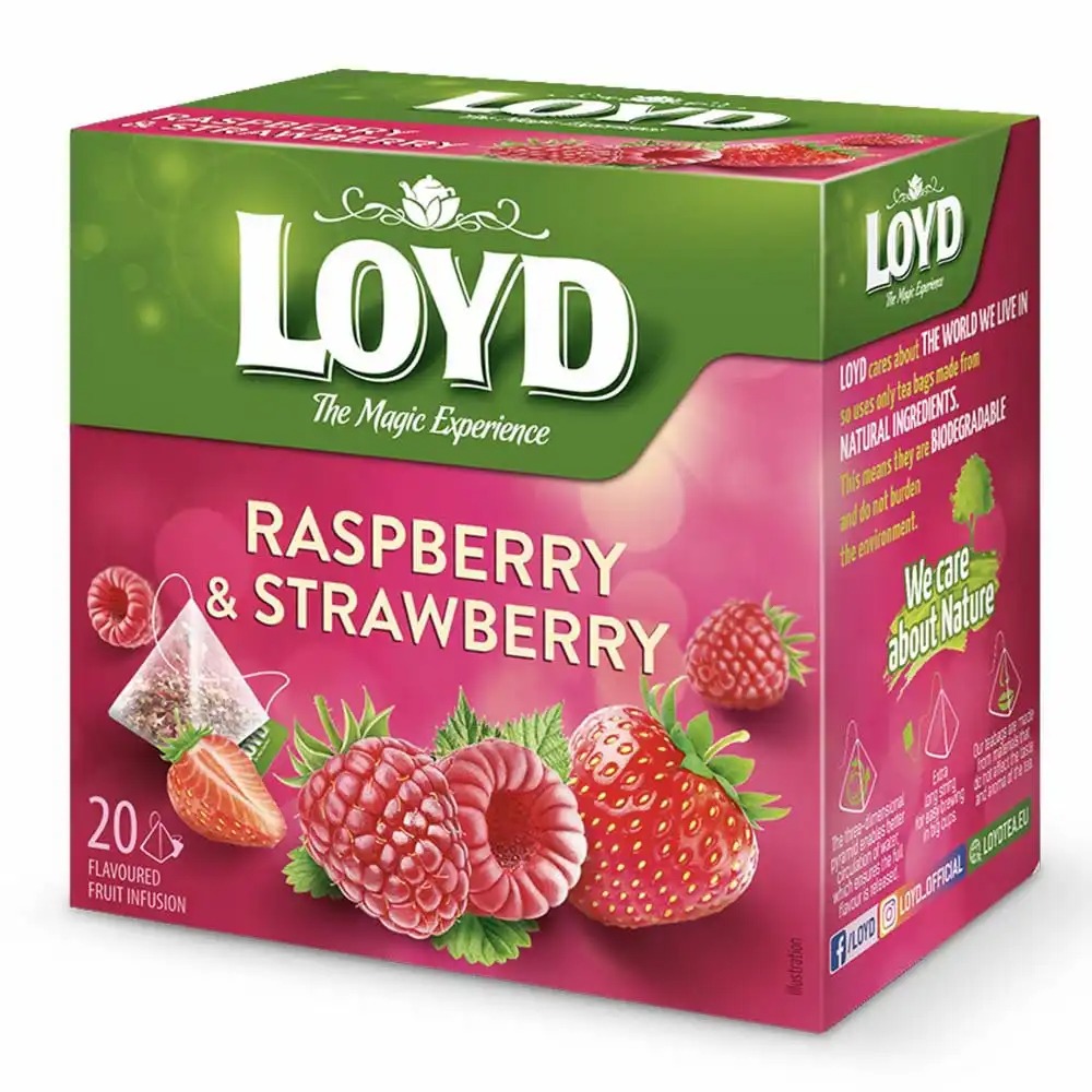 Ceai Loyd Zmeura si Capsuni, Piramida, 2 g, 20 Plicuri - Aroma Naturala, Intensa si Proaspata