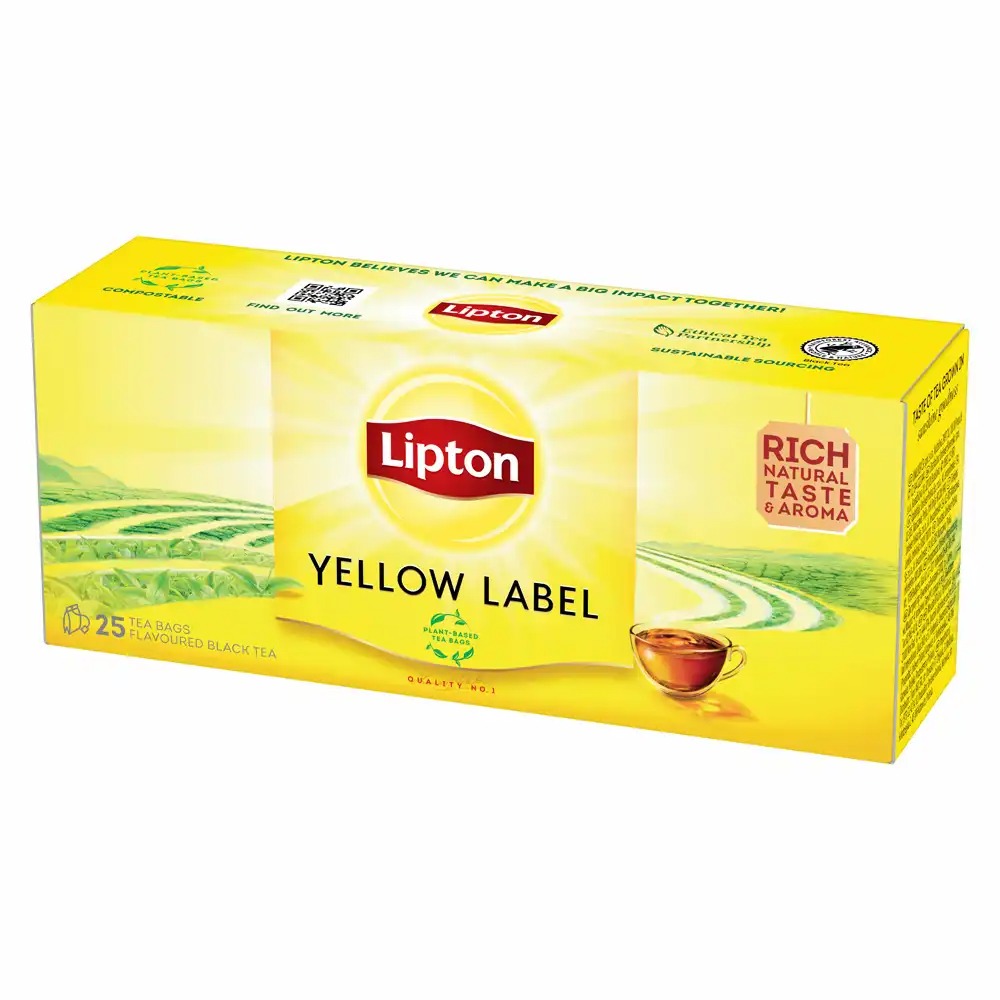 Ceai negru Lipton Yellow Label, 25 plicuri - Aroma autentica si savoare clasica