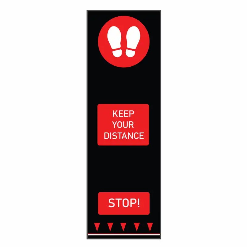 Covor avertizare "Footprints" 0.65 x 2 m, rosu - Promoveaza distantarea sociala, potrivit pentru locuri publice