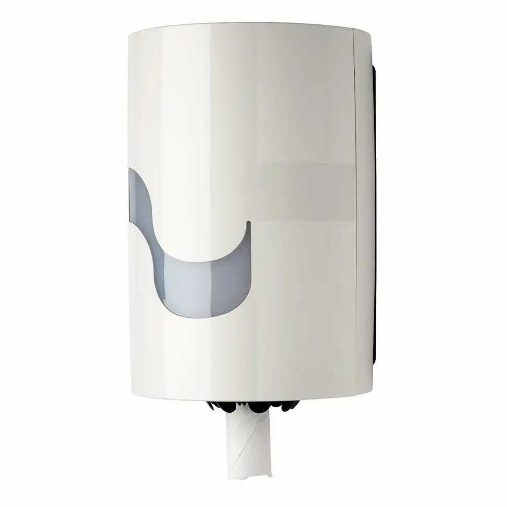 Dispenser Celtex Megamini, pentru prosoape cu derulare centrala, economisire 20%, montaj rapid, alb