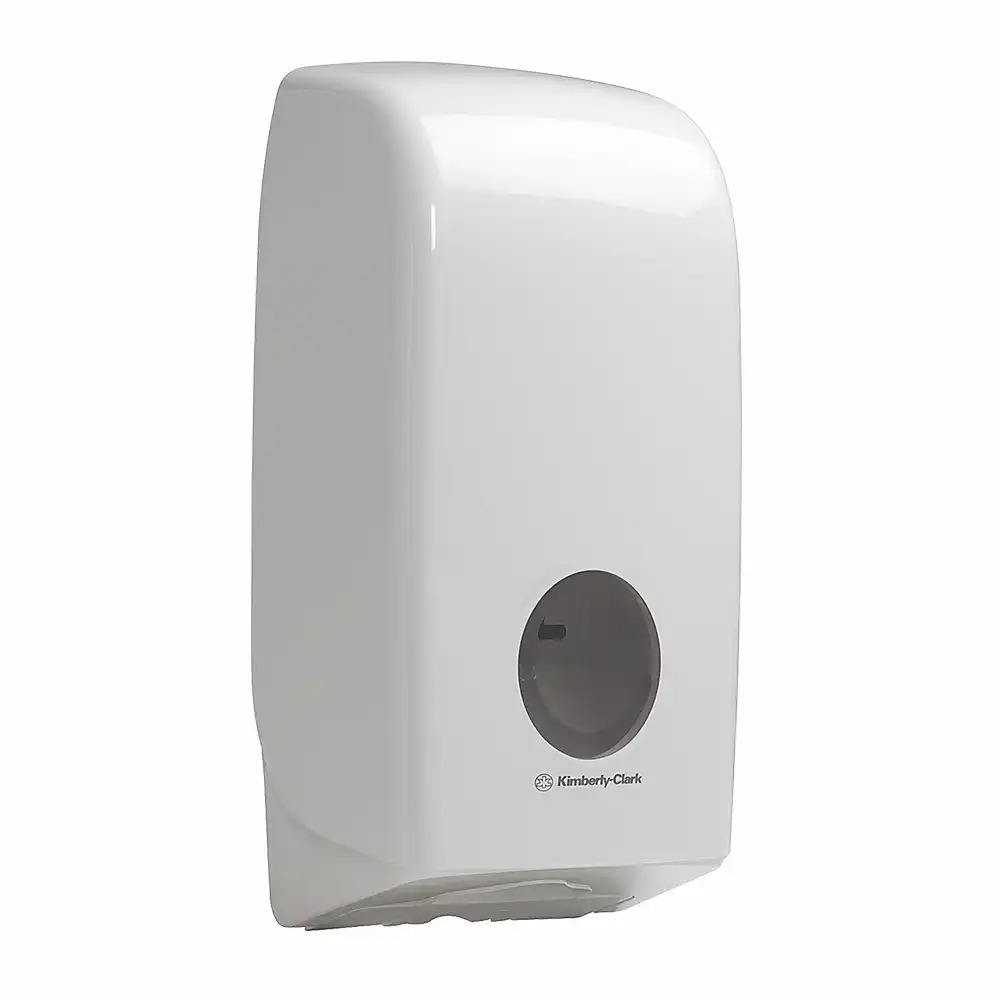 Dispenser Kimberly-Clark Aquarius pentru hartie igienica pliata, fereastra de monitorizare, alb, economie de consumabile