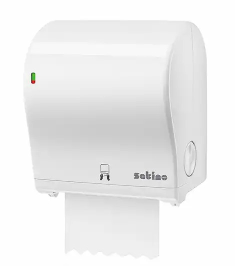 Dispenser Satino Autocut Midi, Alb, Functionare Mecanica, Tehnologie de Taiere Imbunatatita, Indicator de Nivel, Economie de Resurse