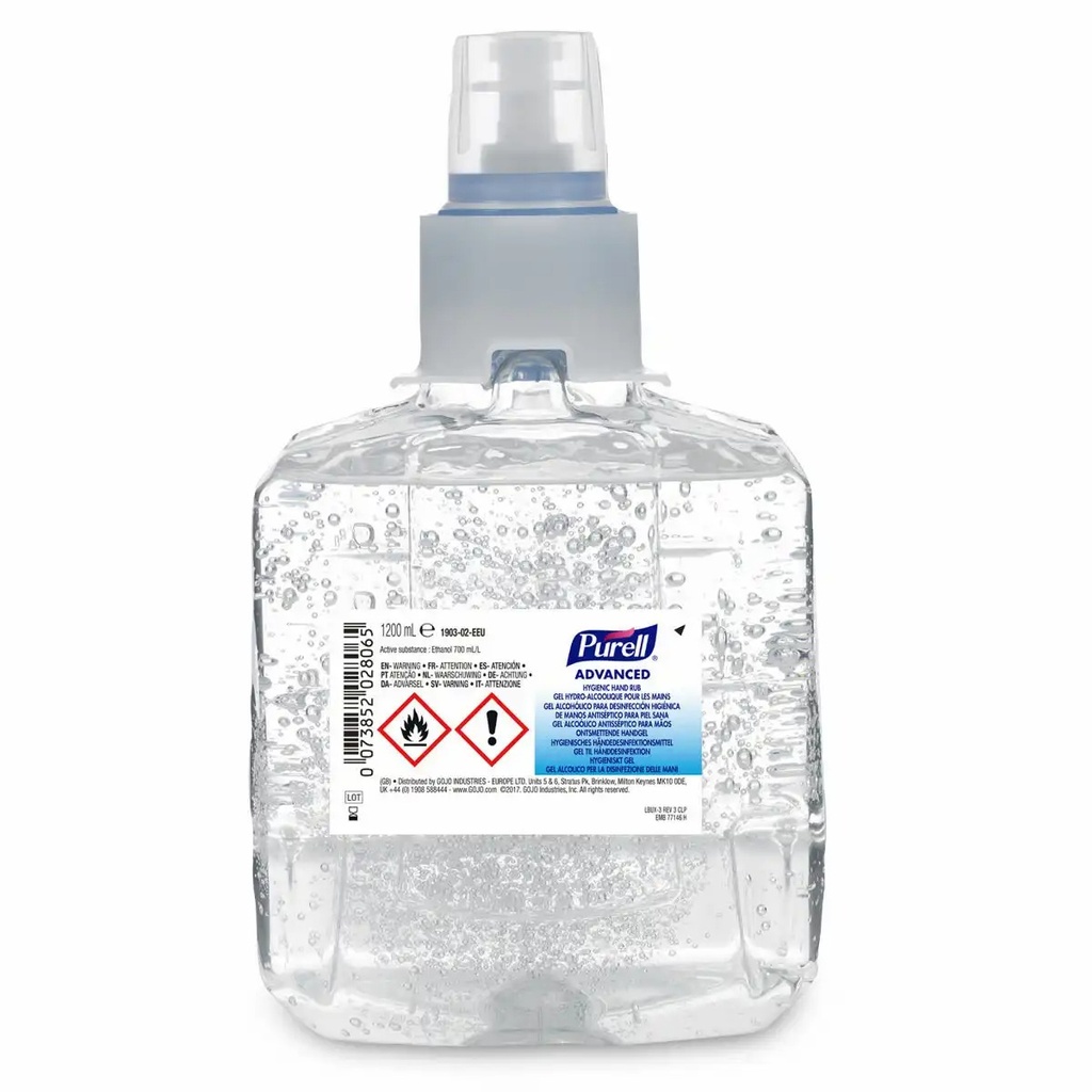 Gel dezinfectant Purell Advanced Hygienic HandRub LTX, 1200 ml, Alcool 70%, Hidratare, Design SMART-FLEXTM, Recipient compatibil cu dozatoarele PURELL...