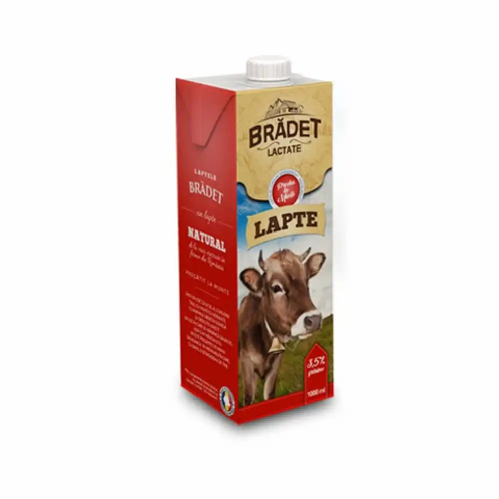 Lapte UHT Bradet, 1L, 3.5% grasime, Gust Autentic, Origine Selectata