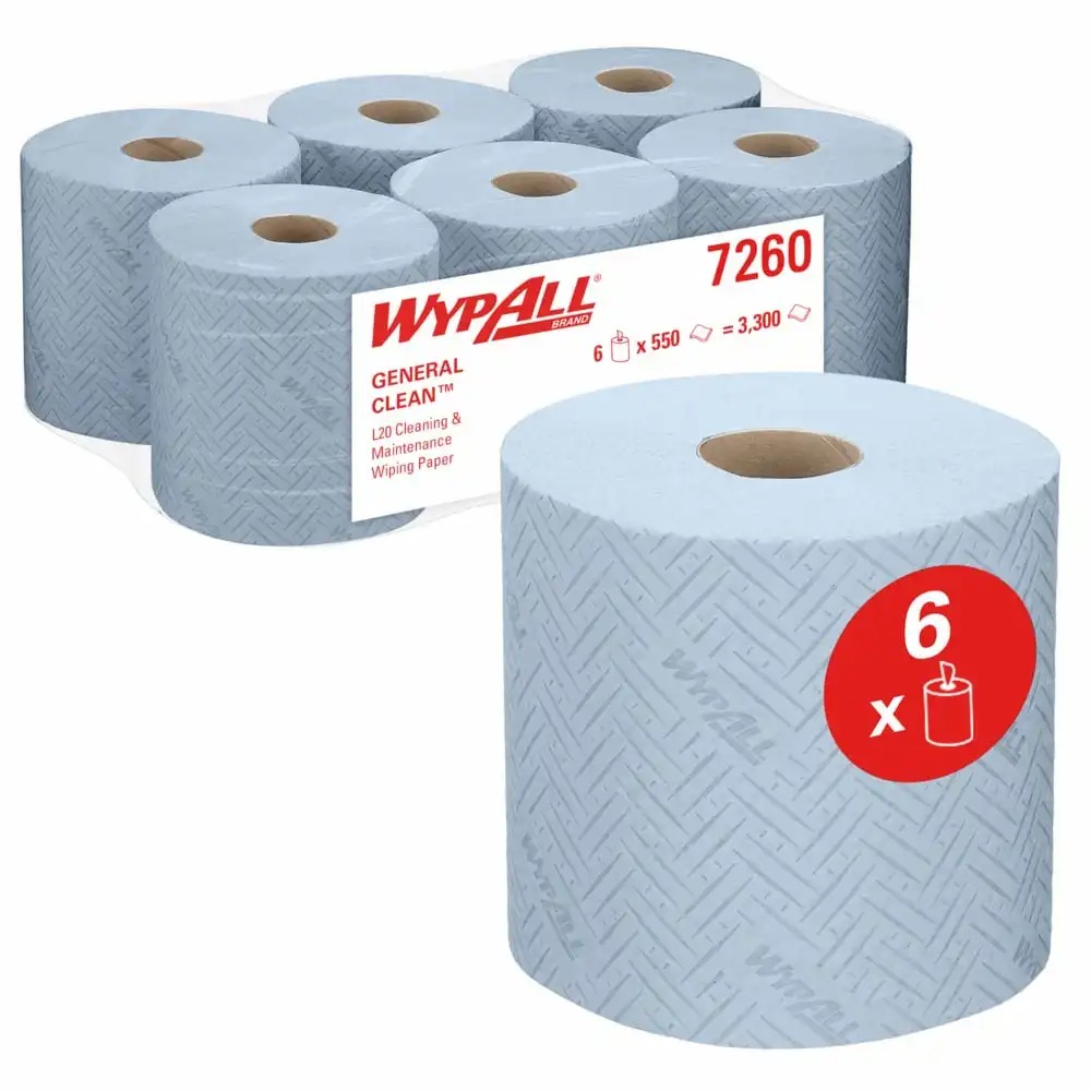 Lavete in rola Kimberly-Clark WypAll L20, Albastre, 2 Straturi, 6 Role/Bax, Eficiente si Sustenabile