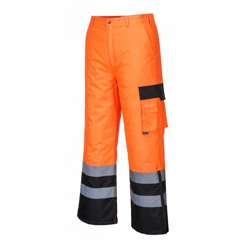 Pantaloni HiVis Contrast Captusiti Portocaliu/Negru XL, Vizibilitate Nocturna, Captuseala Poliester, Rezistenti la Apa