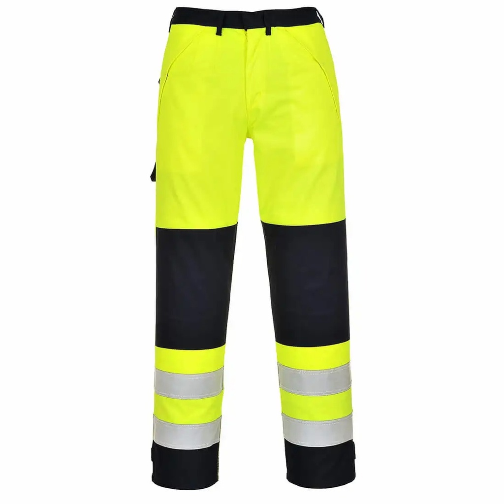 Pantaloni talie HI-VIZ multinorm, galben/albastru, L - Protectie si vizibilitate in medii de lucru exigente