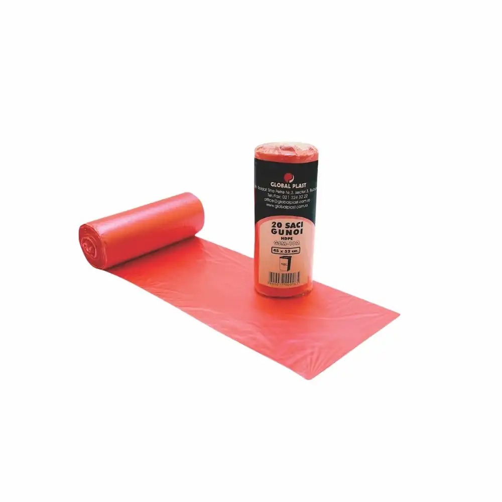 Saci menajeri HDPE 18L, rosii, 20 bucati/rola, rezistenti si economici, marca [specifica]