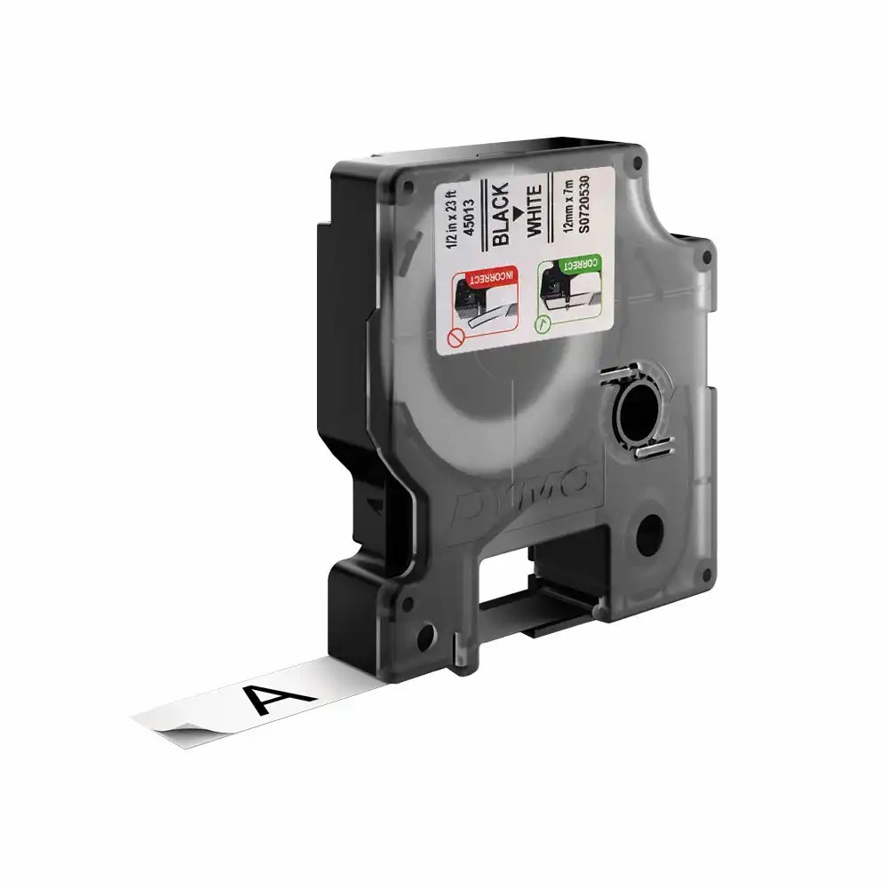 Banda Dymo D1, 12 mm x 7 m, Negru/Alb, Pentru Marcatoare DYMO Label Manager