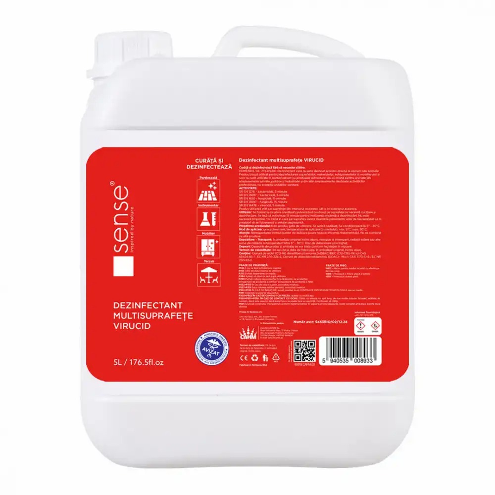 Dezinfectant multisuprafete Sense VIRUCID, 5 L - Protectie eficienta impotriva bacteriilor, fungilor si virusilor