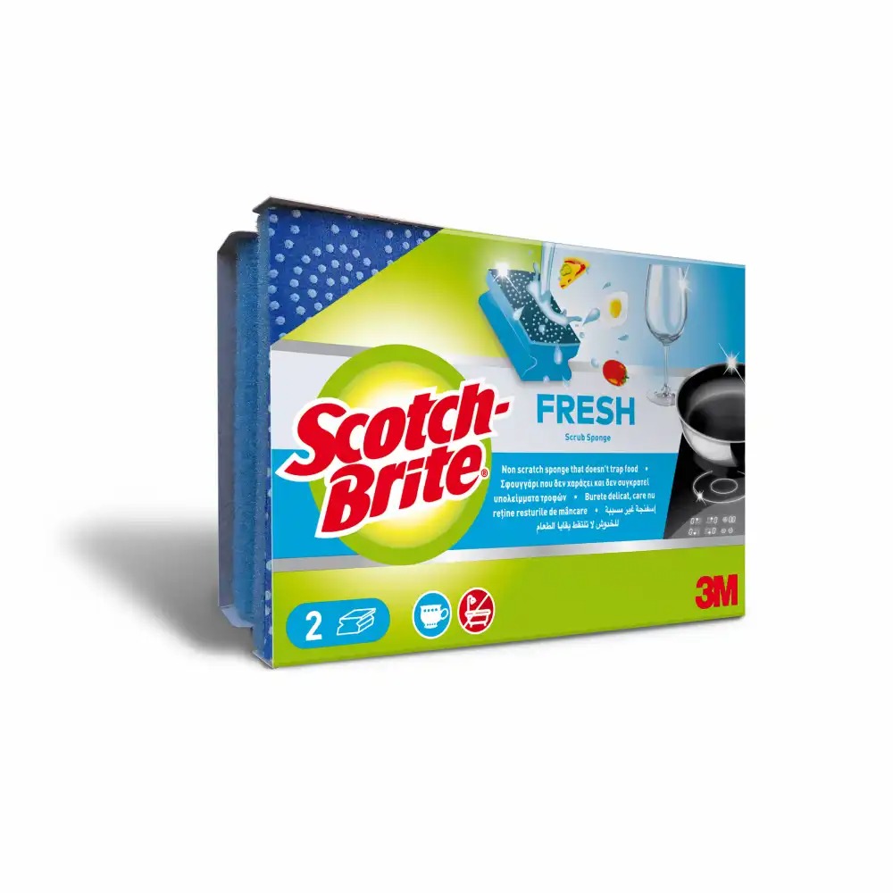 Burete Scotch-Brite Ergonomic Confort, Fibra Puternica, Forma Ergonomica, 2 Bucati per Set