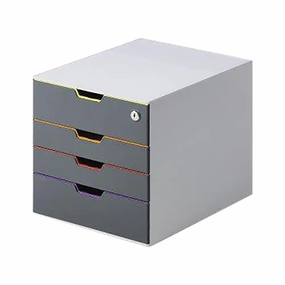 Organizator documente Durable Varicolor cu 4 sertare, Culori Vibrante, Etichetare Transparenta, Cheie de Securitate